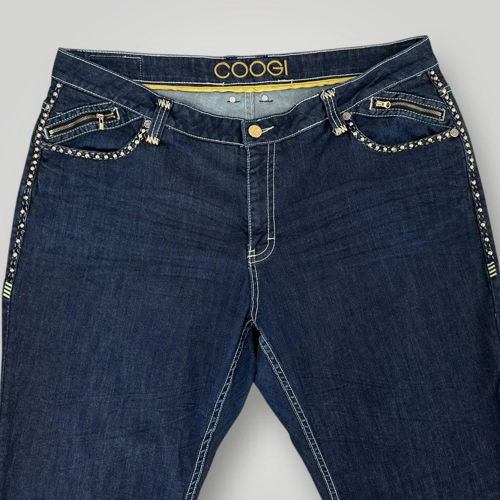 Coogi Jeans Womens 22 (44x33.5) Blue Dark Wash Straight High Rise Studded Denim